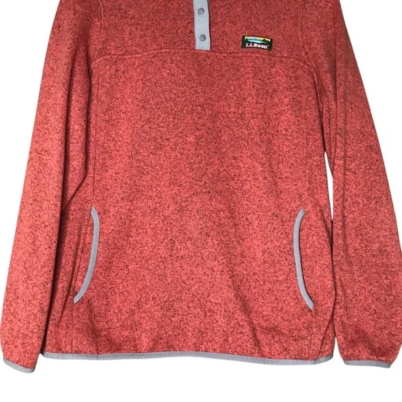 Medium Women's L.L.Bean Sweater Fleece Pullover Heathered Coral Grey Accent - Picture 6 of 10
